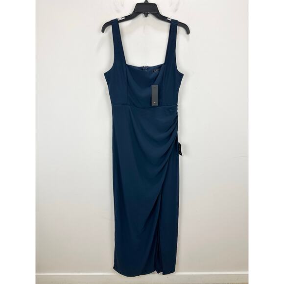 Lulus Glamorous Disposition Navy Ruched Maxi Dress Formal Evening Large NWT - Picture 5 of 12